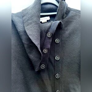 WHBM Black Asymmetrical Collar Button Detail Sweater Size XXS